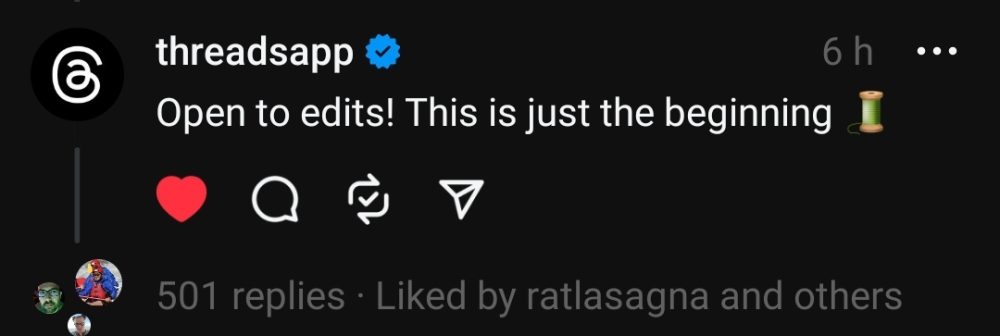 Can you edit on the Threads app?